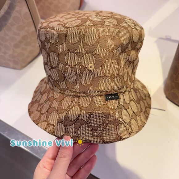 NWT Coach Signature Jacquard Designer Bucket Hat CH401 KHAKI M/L - Picture 1 of 8